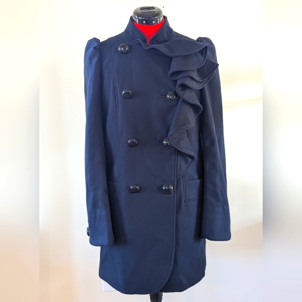 French Connection Women's Navy Wool Blend Dress Coat Size 4